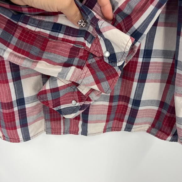Vintage Levi's Red Blue White Plaid Striped Casual Pearl Snap Western Men's XXL - Picture 11 of 12